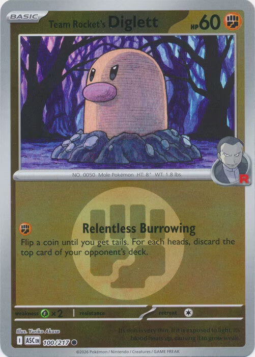 Ascended Heroes - 100/217 - Team Rocket's Diglett - Energy Reverse Holo