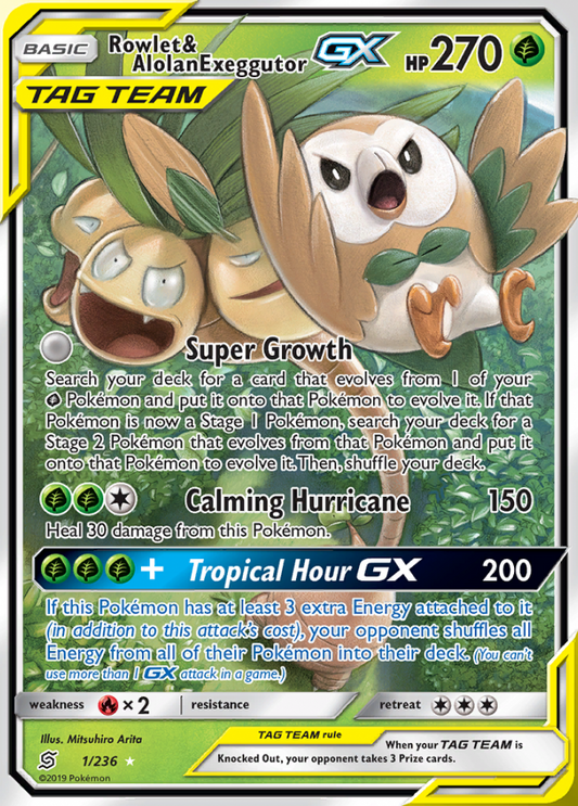Unified Minds - 001/236 - Rowlet & Alolan Exeggutor GX (Tag Team)