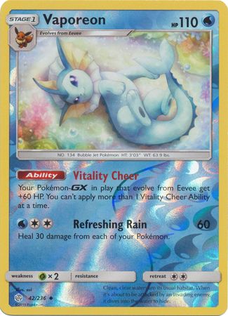 Cosmic Eclipse - 042/236 - Vaporeon - Reverse Holo