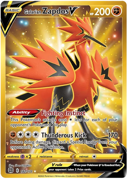 Brilliant Stars - 182/172 - Galarian Zapdos V (Gold)